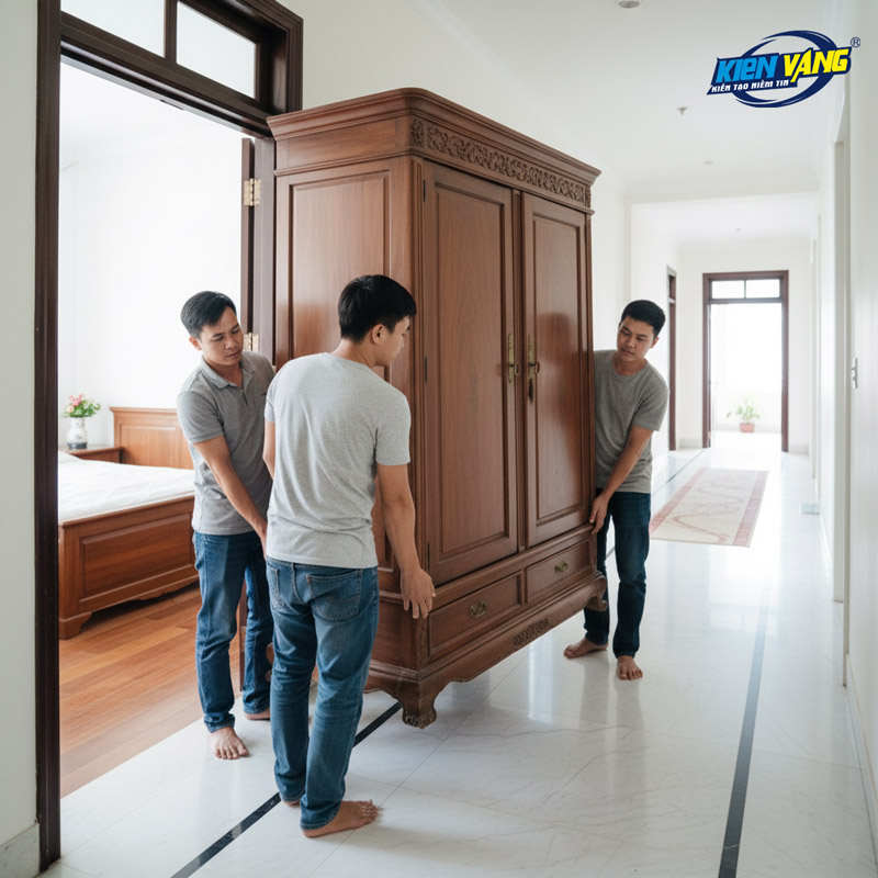 Vận chuyển tủ quần áo nguyên chiếc sẽ cần nhiều người bê vác