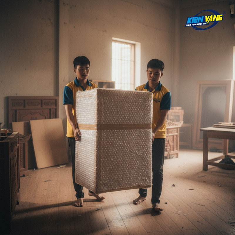 Bọc lót cẩn thận giúp việc vận chuyển tủ thờ đứng dễ dàng hơn