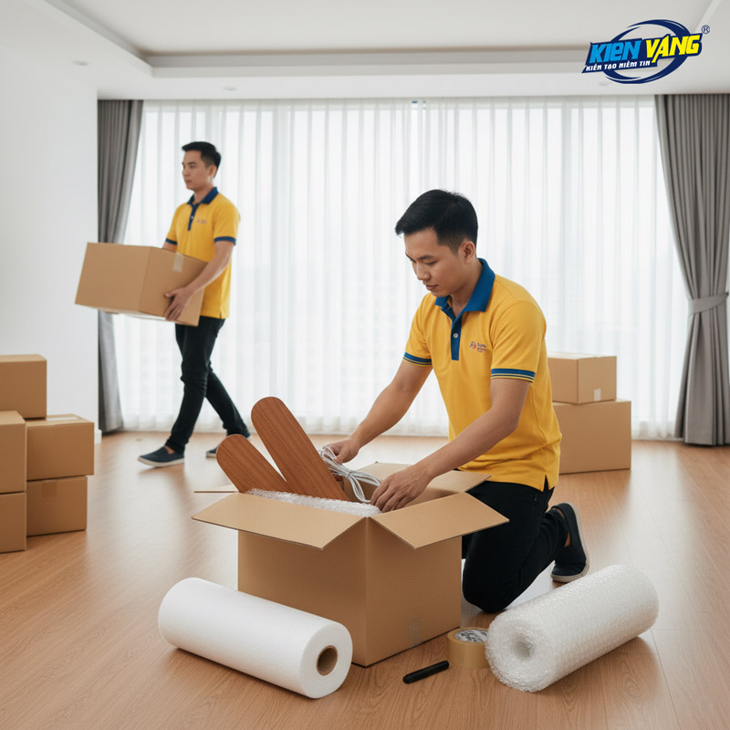 Đóng gói cẩn thận trước khi vận chuyển quạt trần