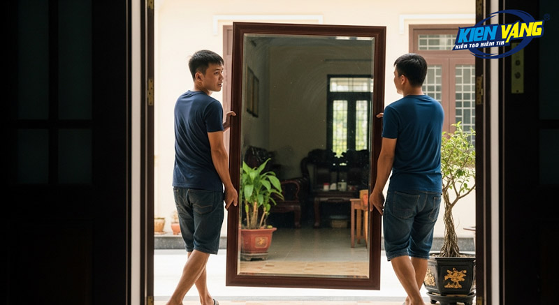 Vận chuyển gương kính cỡ lớn cần ít nhất hai người