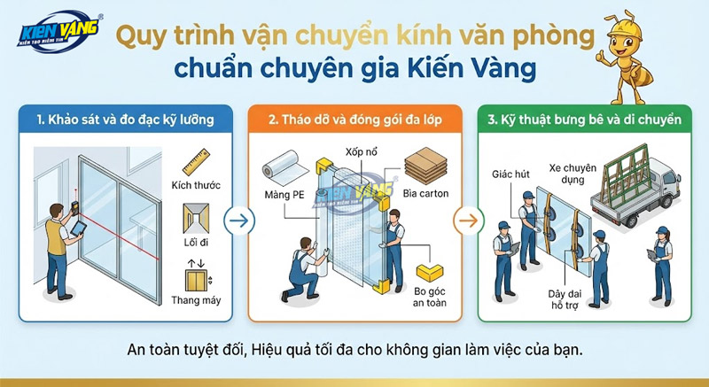 Quy trình vận chuyển kính văn phòng chuẩn chuyên gia Kiến Vàng