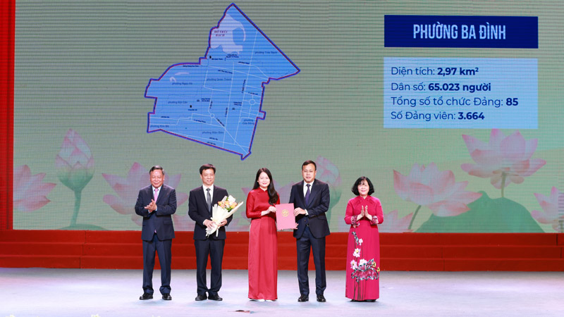 Lãnh đạo thành phố Hà Nội trao quyết định công tác cán bộ cho lãnh đạo phường Ba Đình mới