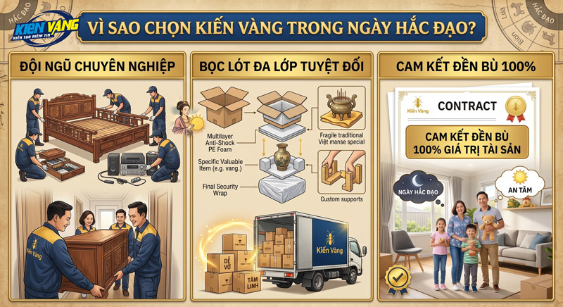 Vì sao nên chọn dịch vụ chuyển nhà Kiến Vàng ngày hắc đạo?