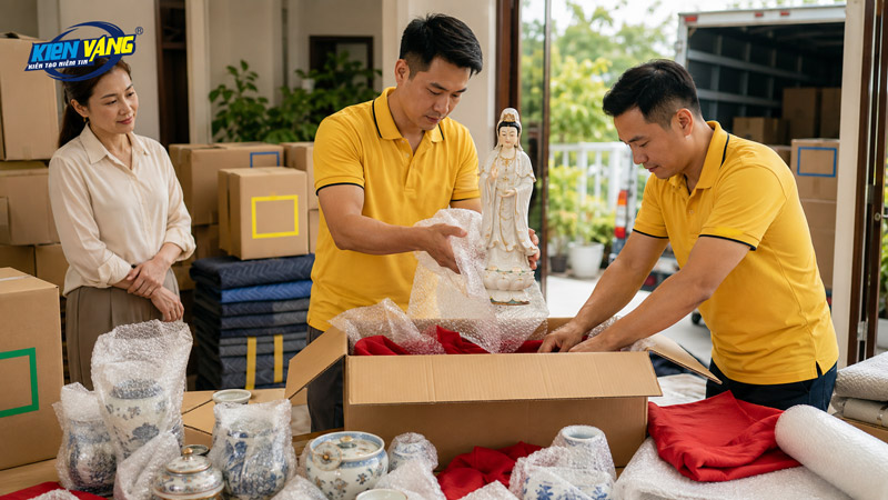 Chúng tôi luôn đảm bảo an toàn và nâng niu vật dung tâm linh quan trọng cho gia chủ