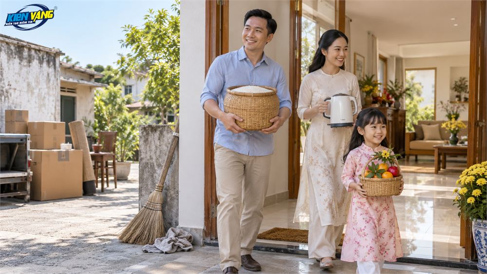 Không nên đi tay không và không mang chổi cũ vào nhà mới