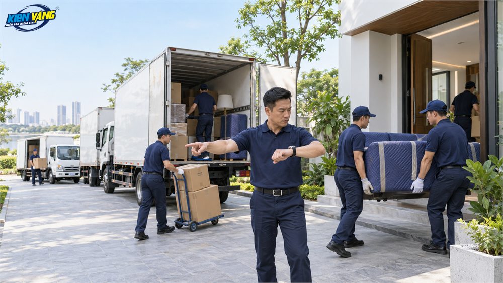 Đội xe của Kiến Vàng luôn đảm bảo đúng giờ lành để gia chủ an tâm chuyển nhà